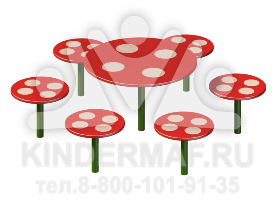 Круглый стол с шестью сиденьями - 5561 "Мухомор"